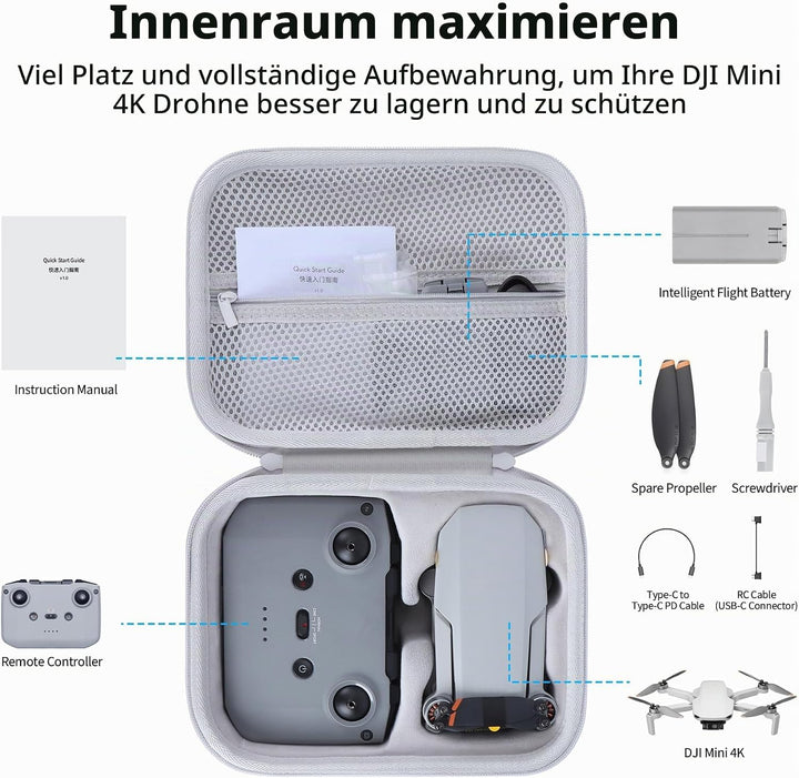 Hart Schutzhülle Kompatibel mit DJI Mini 4K Drohne mit 4K UHD Kamera (Grau), Grau