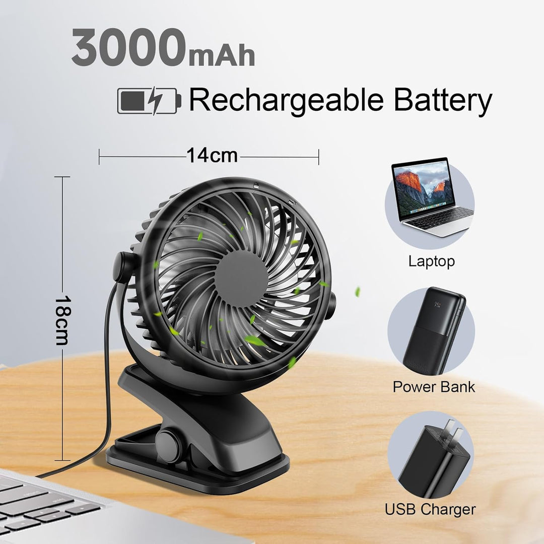 Mini Ventilator Akku mit Clip, USB-C Grow Ventilator Klein, Manuelle Drehung Tisch Ventilatoren Leis