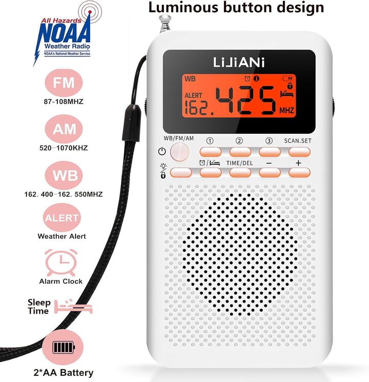 NOAA Wetter-Radio-Notfall AM/FM batteriebetriebenes tragbares Radio mit LCD-Display, digitaler Wecke