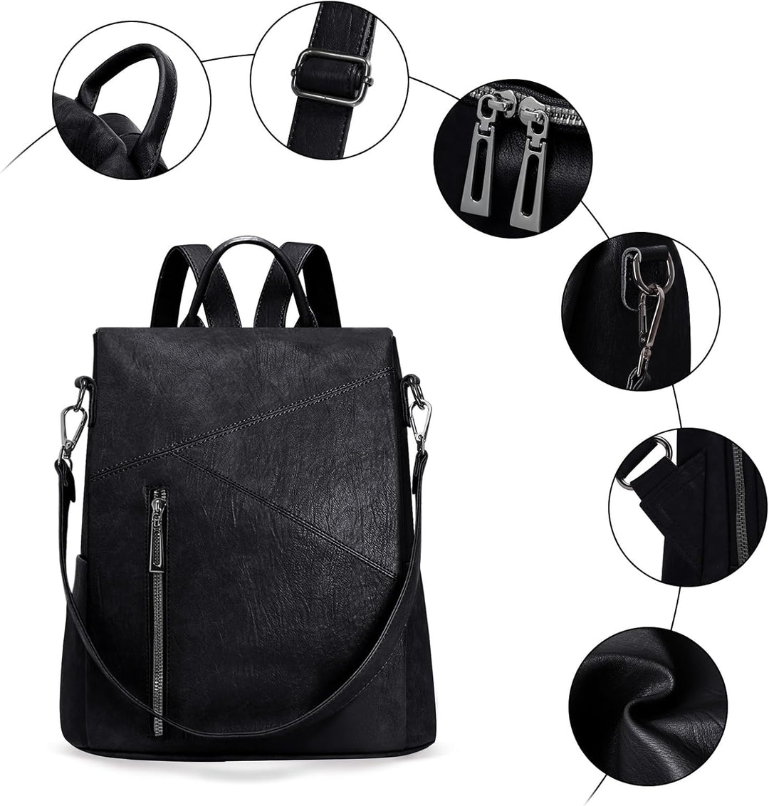 HUA ANGEL 2 In 1 Elegant Damen Rucksack Umhängetasche Anti Diebstahl Tagesrucksack Wasserdicht PU Le