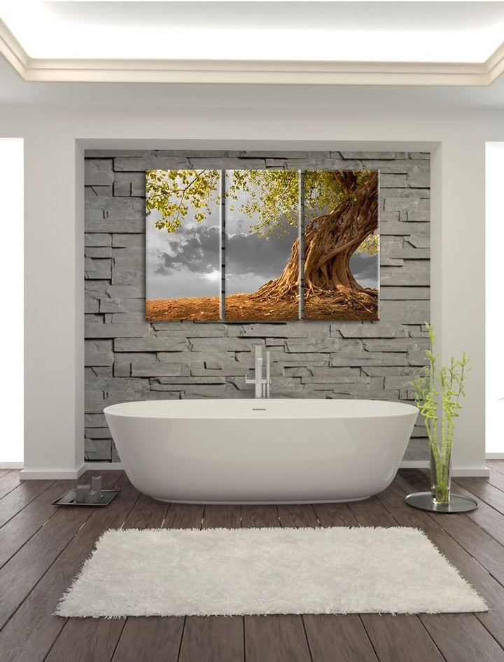 Pixxprint Baum als Leinwandbild/Grösse: 3 Teilig (120x80 cm) cm/Wandbild/Kunstdruck/fertig bespannt