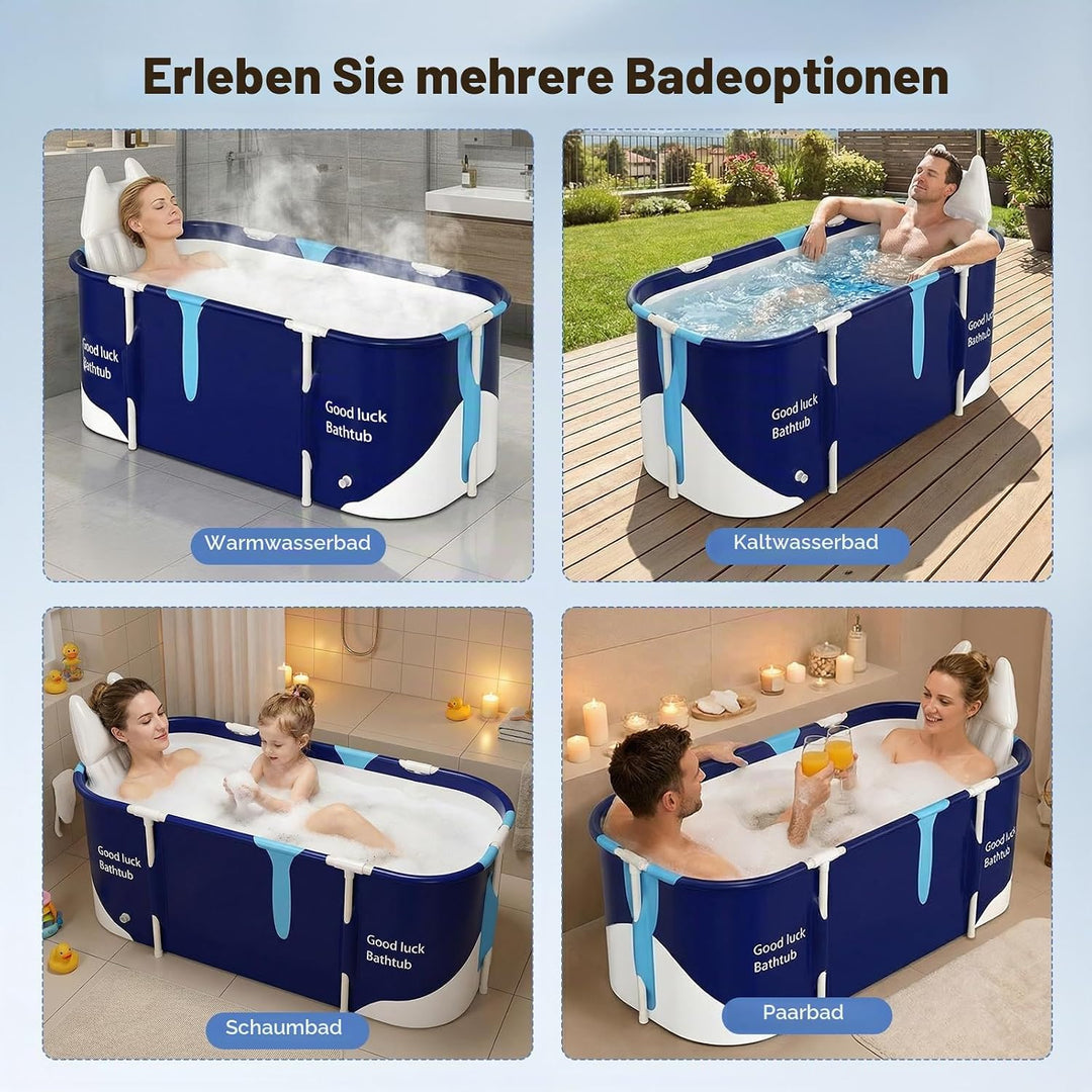 Tragbare Faltbare Badewanne für Erwachsene, 5-lagige Verbundstruktur, stabiler Metallrahmen,Doppelte