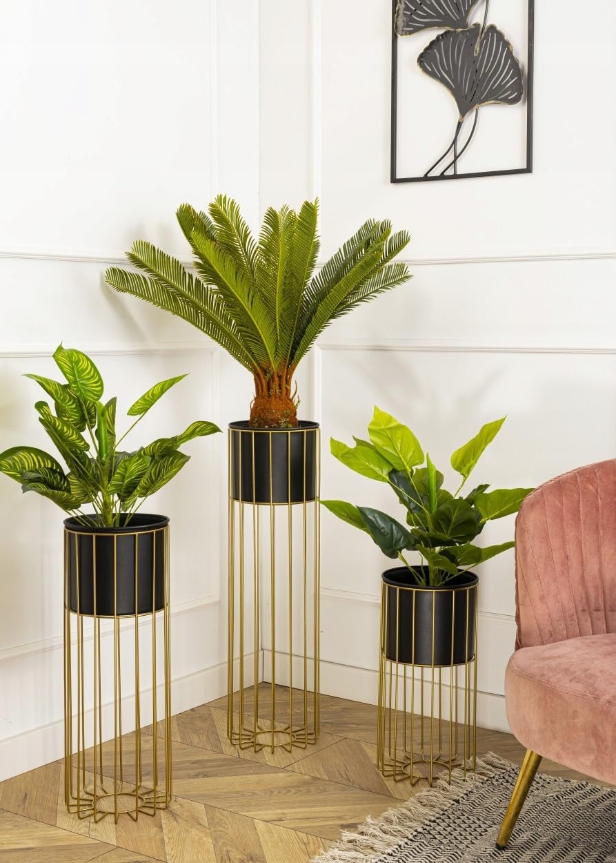 HowHomely Moderne Blumenständer Metall 70 cm Hoch mit Schwarz Blumentopf Rund 19 cm Ø auf Robuste Go