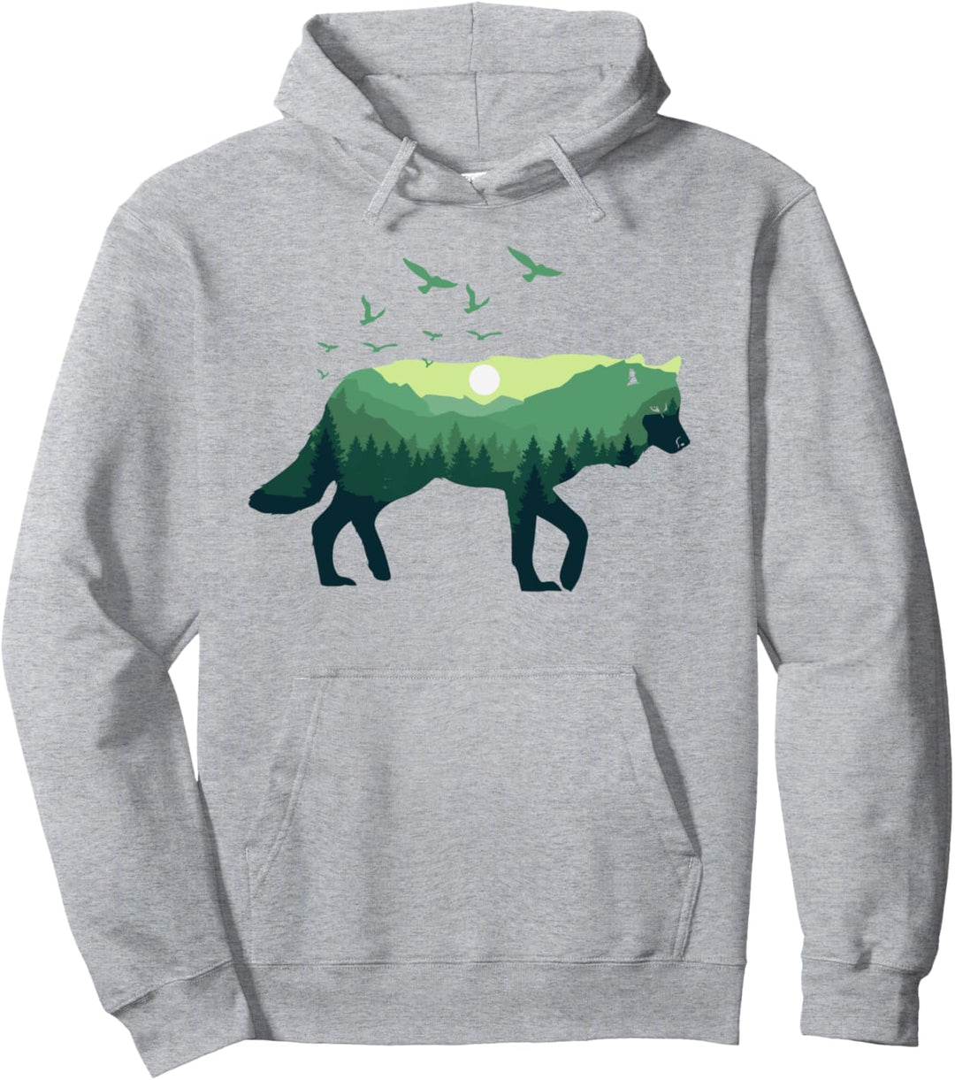 Wolf schleicht durch die Natur - Wald und Berge Pullover Hoodie