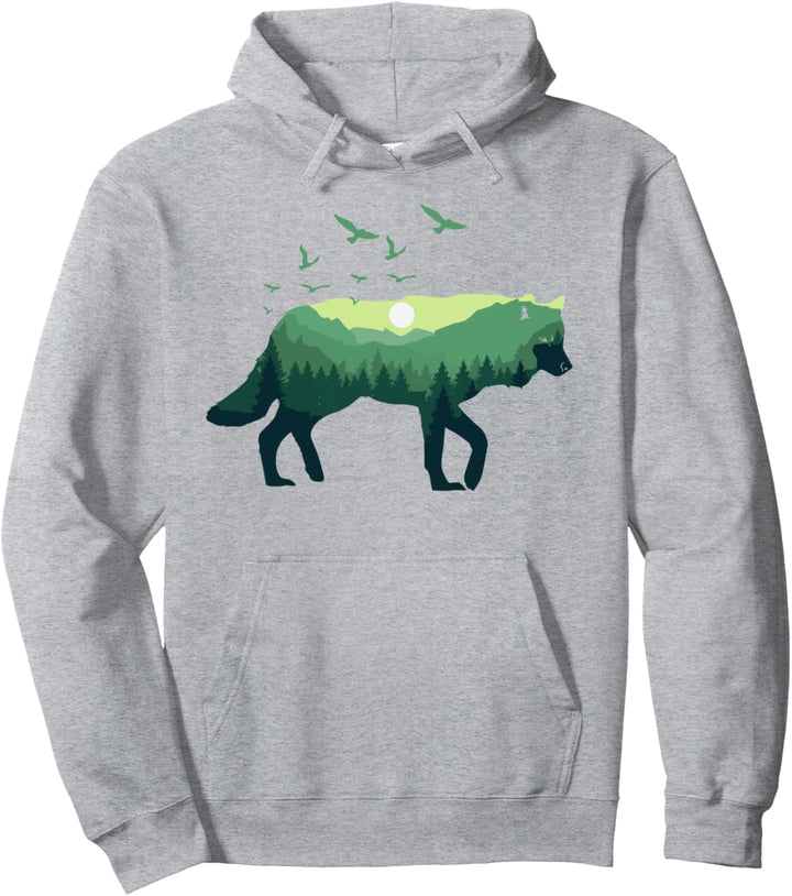 Wolf schleicht durch die Natur - Wald und Berge Pullover Hoodie