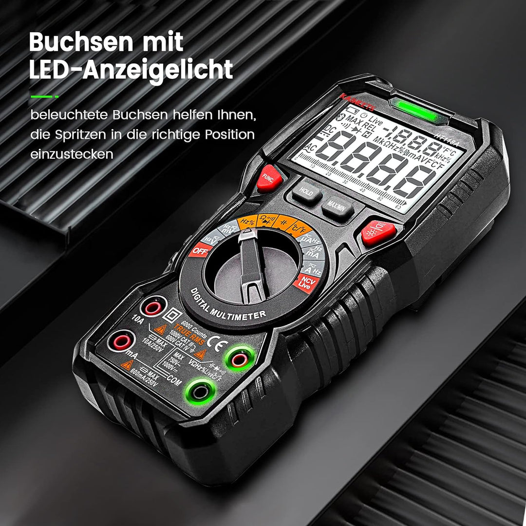 KAIWEETS Digital Multimeter mit LED-Buchsen, Strommessgerät CAT III 1000 V, CAT IV 600 V True RMS Au