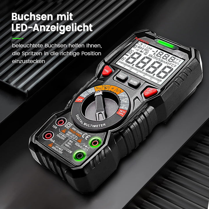 KAIWEETS Digital Multimeter mit LED-Buchsen, Strommessgerät CAT III 1000 V, CAT IV 600 V True RMS Au