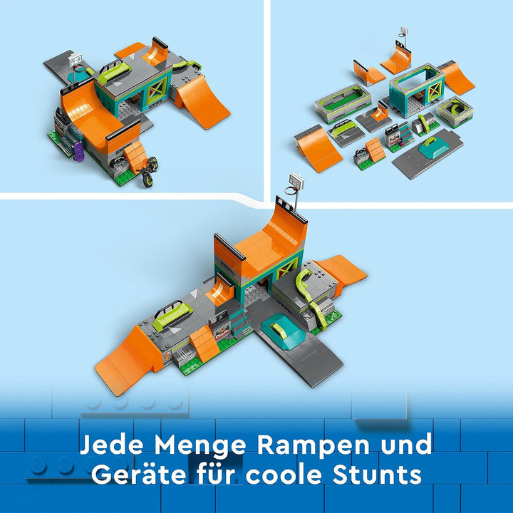 LEGO 60364 City Skaterpark, Spielzeug für Kinder ab 6 Jahren, mit BMX-Rad, Skateboard, Scooter, Inli