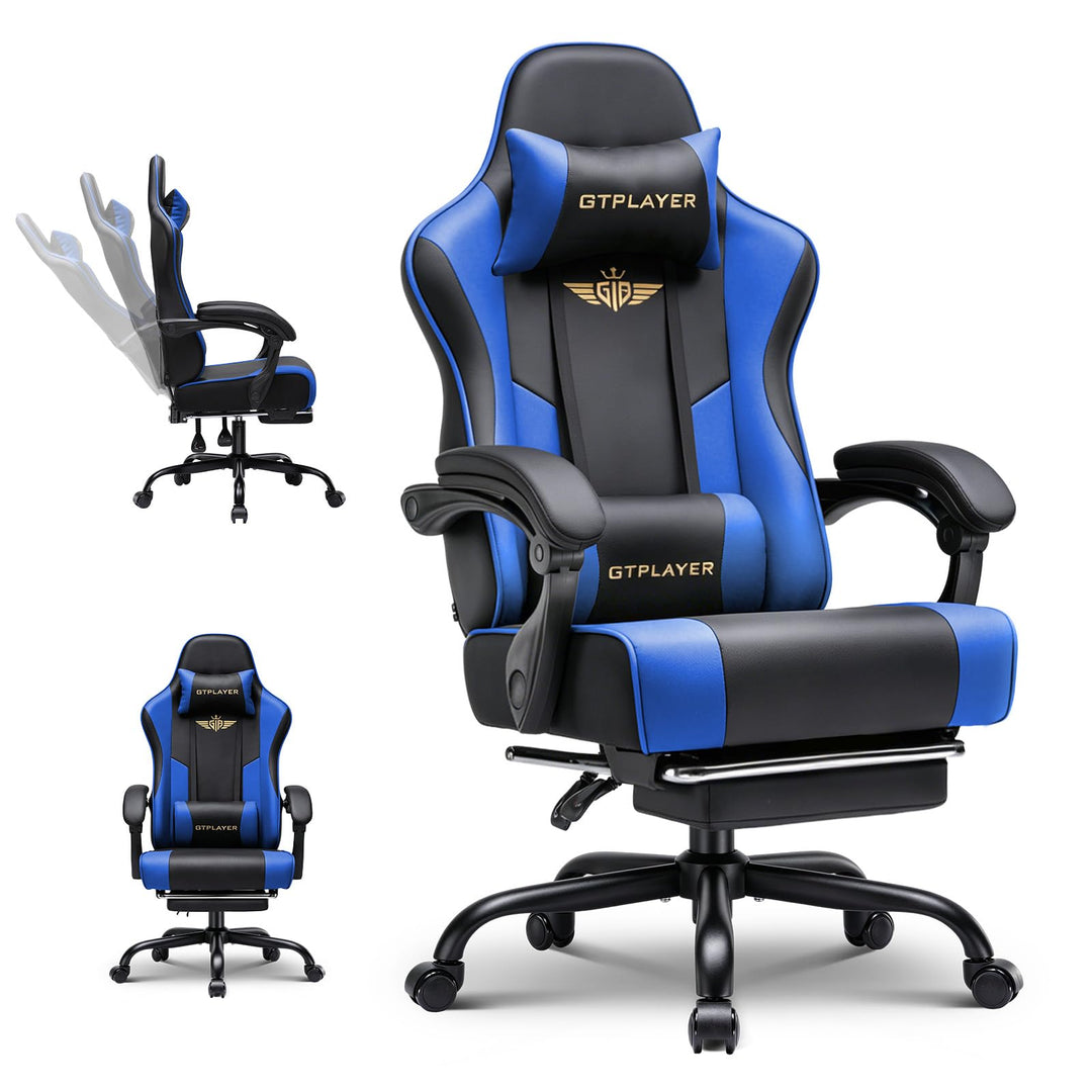 GTPLAYER Gaming Stuhl Chair Gamer Sessel - Ergonomischer Gamer Stuhl mit Fussstütze Kopfstütze und L
