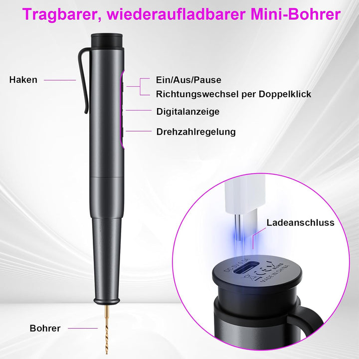 Handbohrer Elektrisch, GuKKK 5-Gang Bohrer Wiederaufladbare Bohrmaschine, Wiederaufladbare DIY Handb