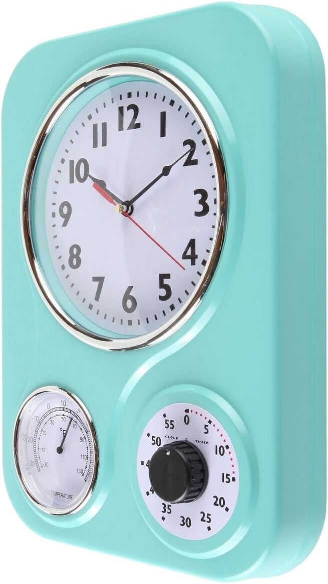 LilysHome Retro Küche Uhr mit Temperaturanzeige und Timer Türkis
