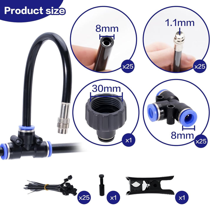 Bewässerungsnebelsystem, 49ft Nebelleitung, 15 Directional Brass Spray Nozzles, 3/4" Adapter, Nebels