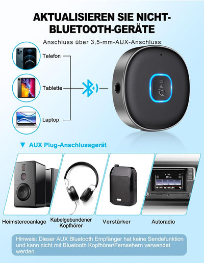 Mohard AUX Bluetooth Adapter Auto, Drahtloser KFZ Bluetooth 5.3 Empfänger für Heim-Stereo/Kabelgebun