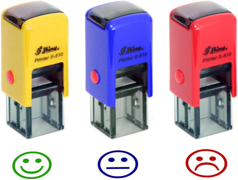 3 Lehrer-Stempel [speziell für Kindergarten und Grundschule – Automatik-Stempelkissen für Smileys].