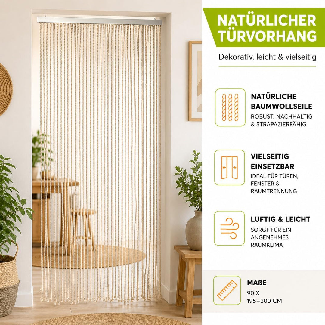 Kobolo Seilvorhang Türvorhang MARITIM 54 Stränge Dekovorhang - 90 x185/195 cm - Beige