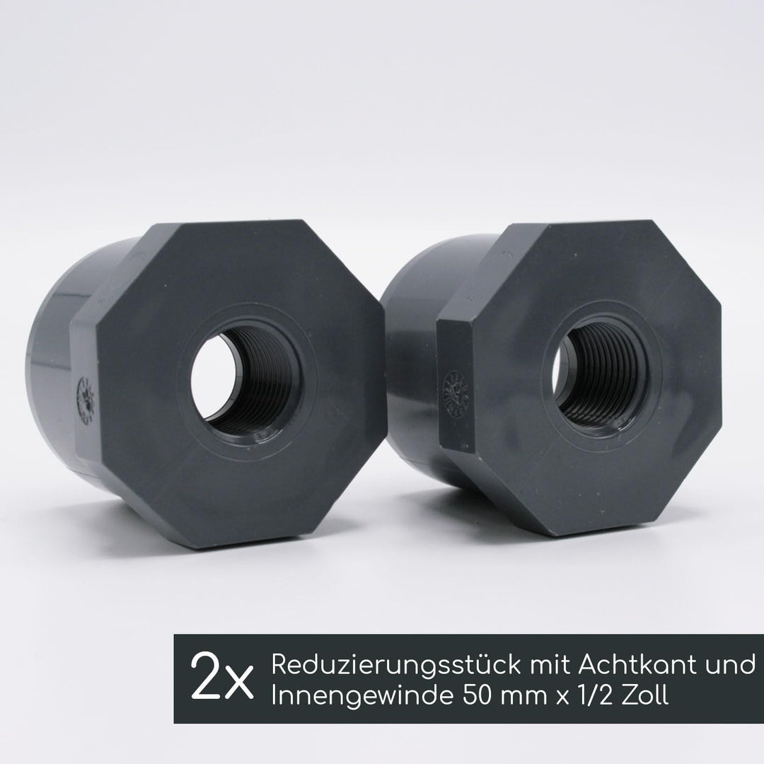 2 Entleerungs-Sets für PVC Verrohrungen und Pools I 2x T-Stücke 50 mm I 2x Reduzierungsstück 50 mm x