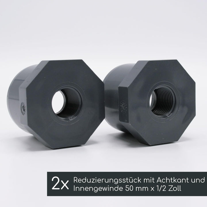 2 Entleerungs-Sets für PVC Verrohrungen und Pools I 2x T-Stücke 50 mm I 2x Reduzierungsstück 50 mm x