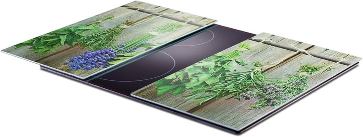 Zeller 26300 Herdabdeck-/Schneideplatten-Set "Kräuter", 2-tlg., Glas, ca. 30 x 52 cm 30x52x1 cm Kräu