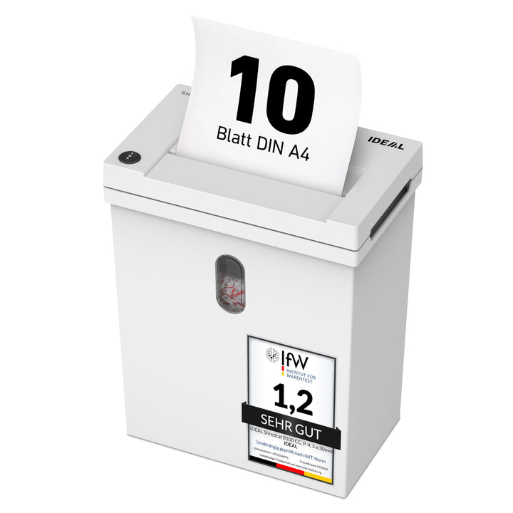 IDEAL Shredcat 8100 CC Aktenvernichter P4, 10–12 Blatt (70–80g/m²), leise, 20L, Partikelschnitt 5×30