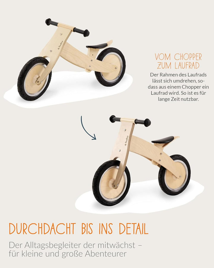 Pinolino 239471 Laufrad Lino, klar lackiert, aus Holz, unplattbare Bereifung, umbaubar vom Chopper z