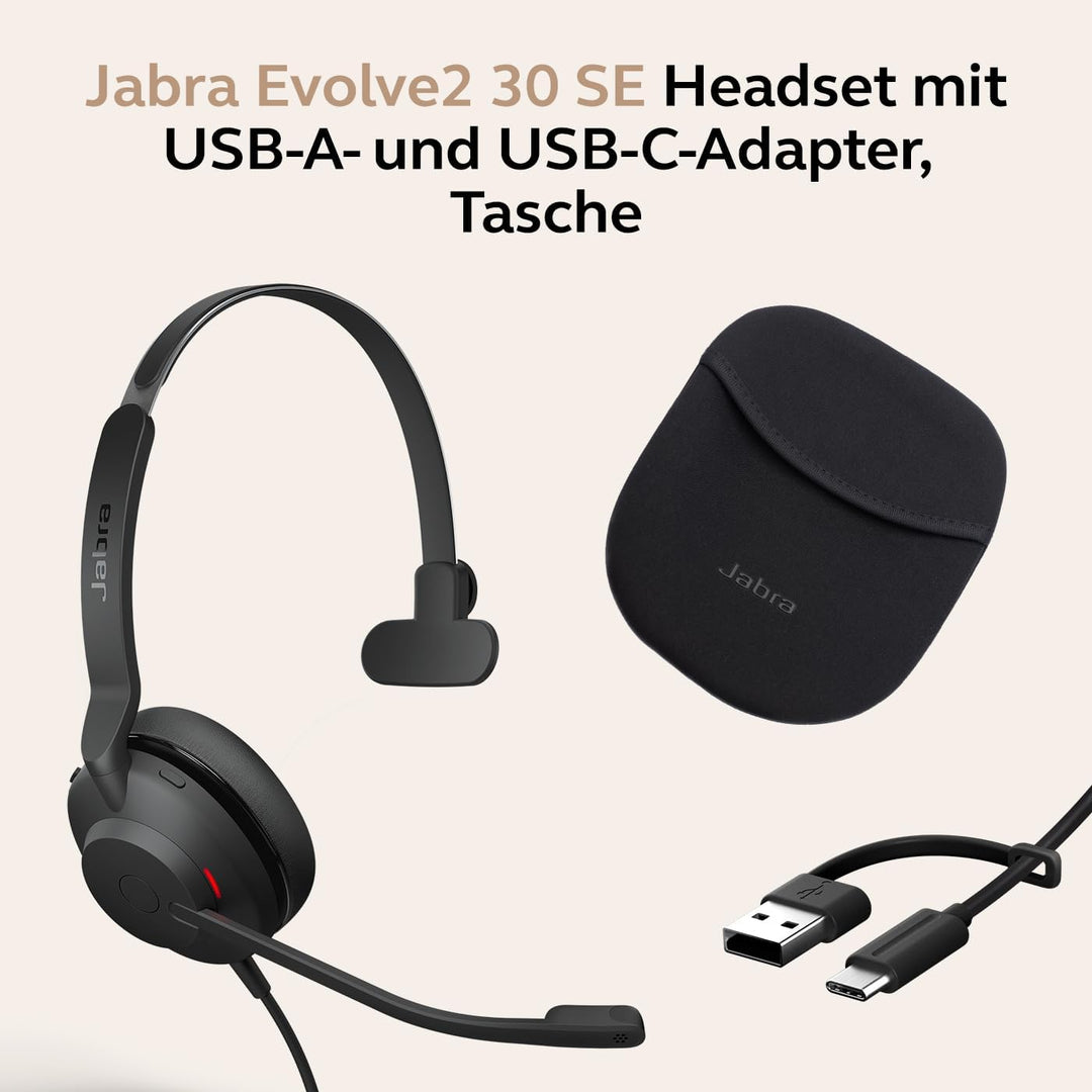 Jabra Evolve2 30 SE - USB-A/USB-C - schnurgebundenes Mono Headset Zertifiziert für Microsoft Teams M