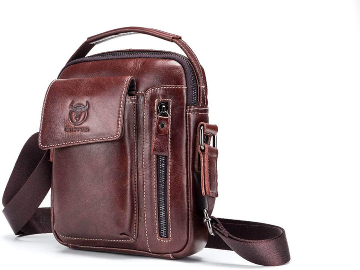 BULLCAPTAIN Herren Sling Bag Tasche Leder, Echtes Leder Schultertasche Hochformat Umhängetasche zum