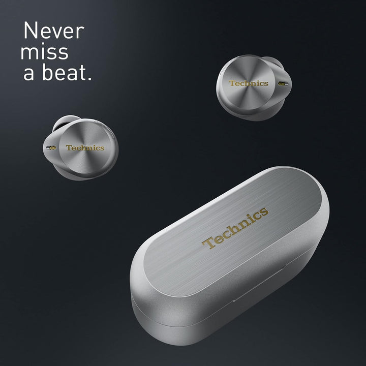Technics EAH-AZ80E-S kabellose Ohrhörer mit Noise Cancelling, Multipoint Bluetooth 3 Geräte, bequeme