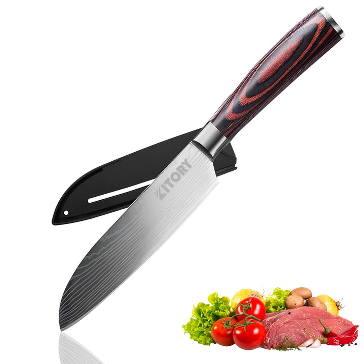 Kitory kleines Santoku Messer 12 cm Klinge, Japanisches Küchenmesser, Scharfer Kochmesser mit Gesche