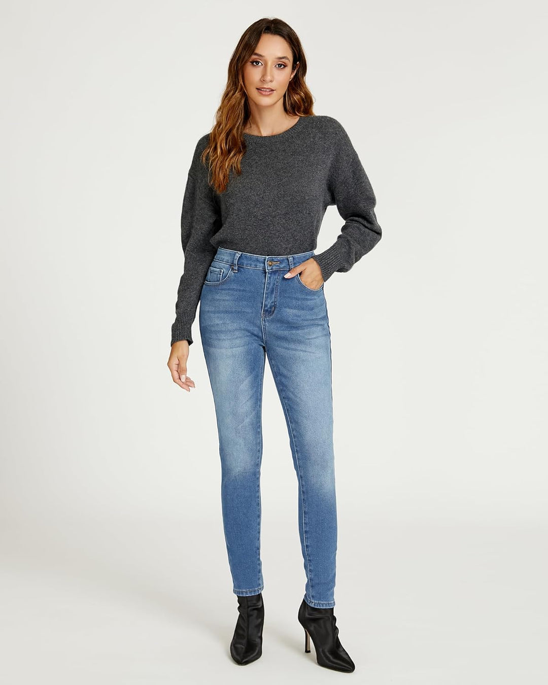 Roskiky Skinny Jeans Damen High Waist Thermo Jeans Damen Winter Gefütter Thermo Jeans Leggings Damen