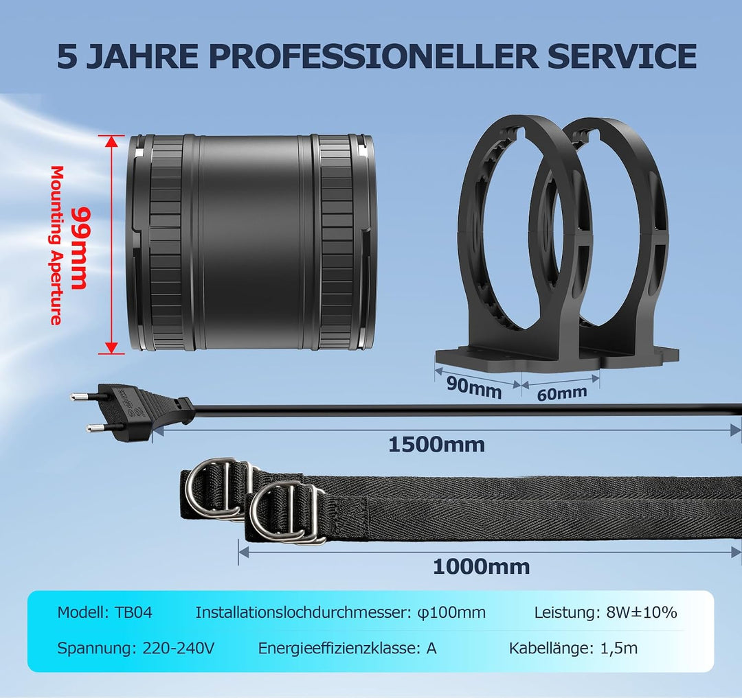 Rohrventilator 100 mm Regelbare Geschwindigkeit, 80-310 m³/h Rauchabzug Ventilator, Rohrlüfter Leise