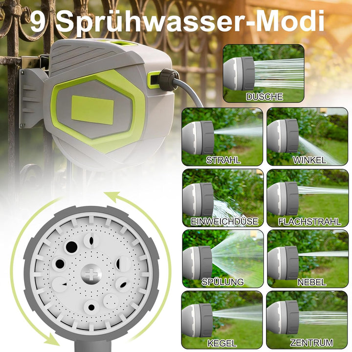 HENGMEI Schlauchtrommel Wasser 30+2m Wandmontage Schlauchaufroller Garten Schlauchbox mit Automatik-
