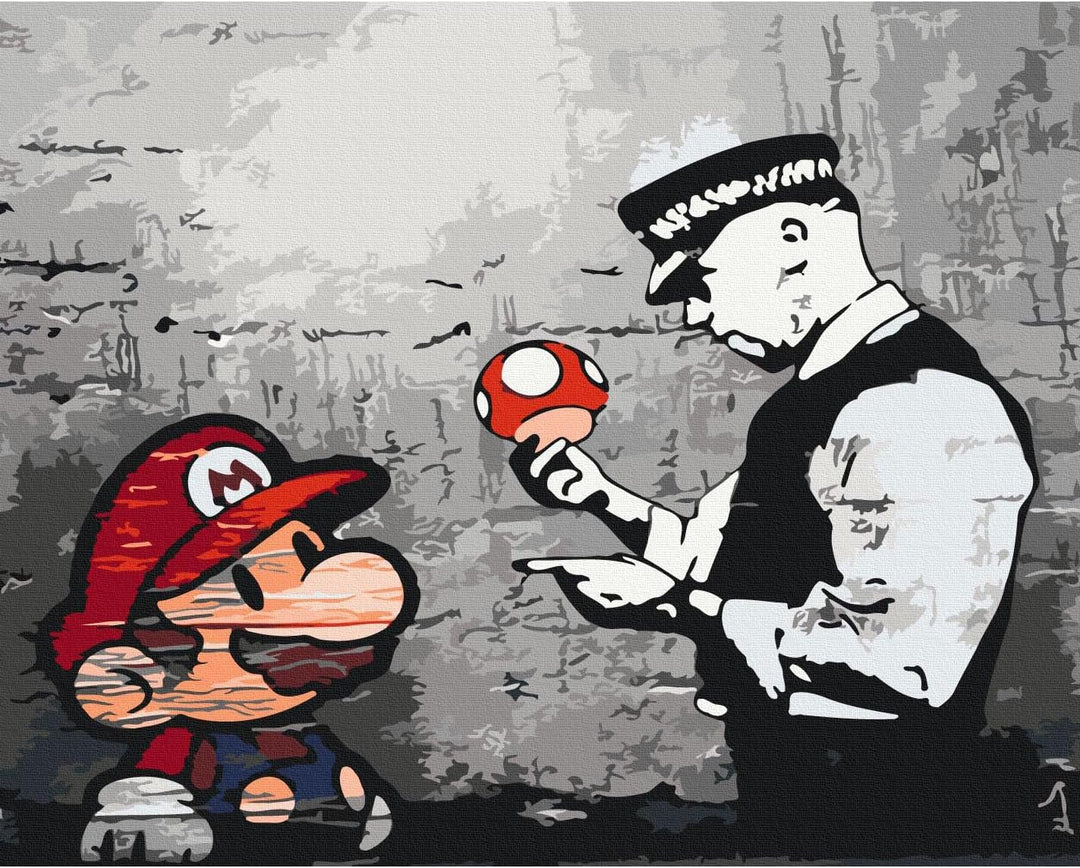 murando - Malen nach Zahlen Banksy Mario 60x40 cm Malset mit Holzrahmen auf Leinwand für Erwachsene