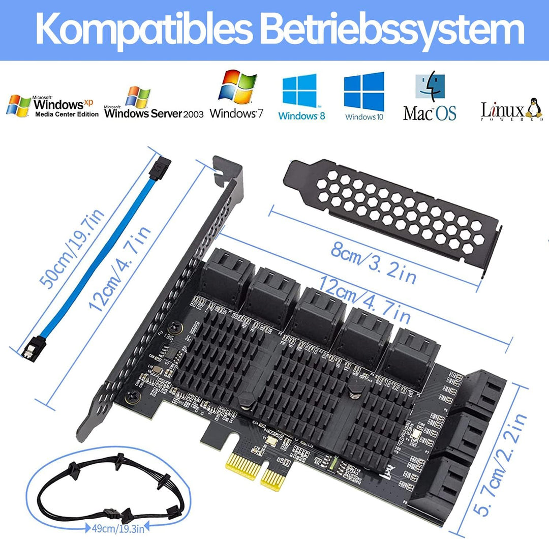 PCIE zu 16 SATA Ports PCIE SATA Controller Karte, 6 Gbps SATA 3.0 Controller, Kommt mit 16 SATA-Date