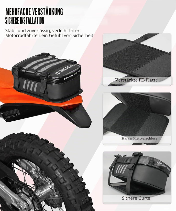 NICECNC Motorrad-Heckkotflügeltasche, Dirt-Bike-Tasche, Rücksitz mit Werkzeug-Rolltasche, Dirt-Bike-