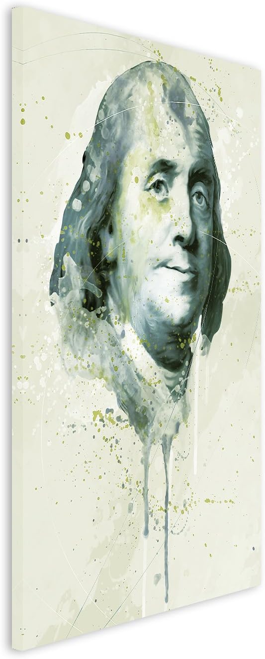Benjamin Franklin Aqua 90x60cm - Splash Art Paul Sinus Wandbild auf Leinwand - Malerei, Kunstbild, A