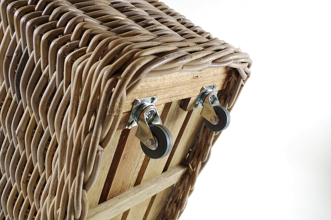 Kobolo Holzkorb für Kaminholz Kaminholzwagen mit Rollen aus Rattan Innenfutter aus Jute
