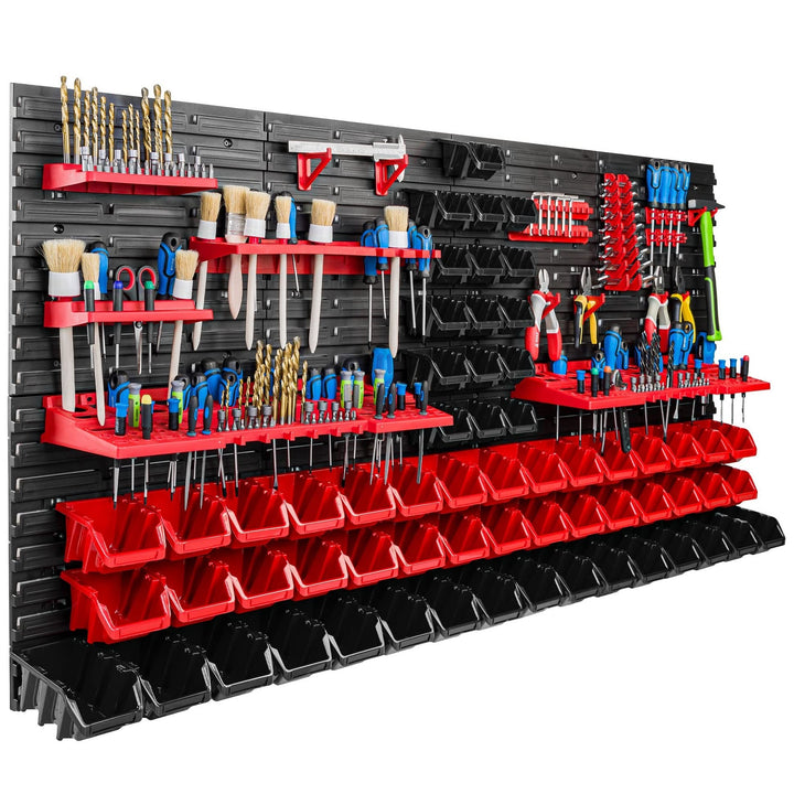 Lagersystem Werkstattregal | 156 x 78 cm | 62 stck. Box | Wandregal mit Werkzeughalterungen und Stap
