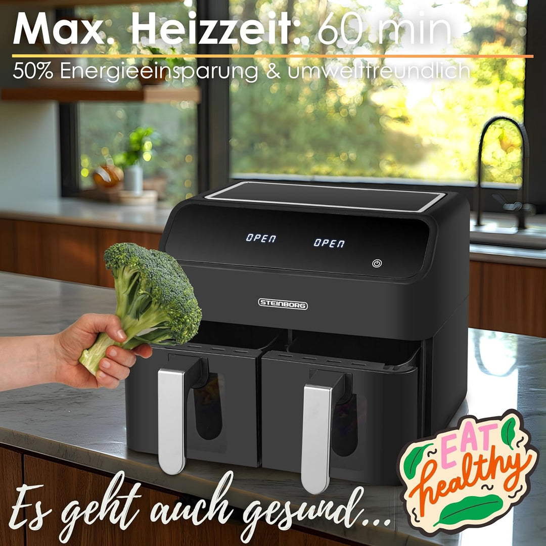 Heissluftfritteuse 2 Kammern 8 Liter Heissluftfritteuse Fritteuse Grillen Backen Dörren Dörrautomat