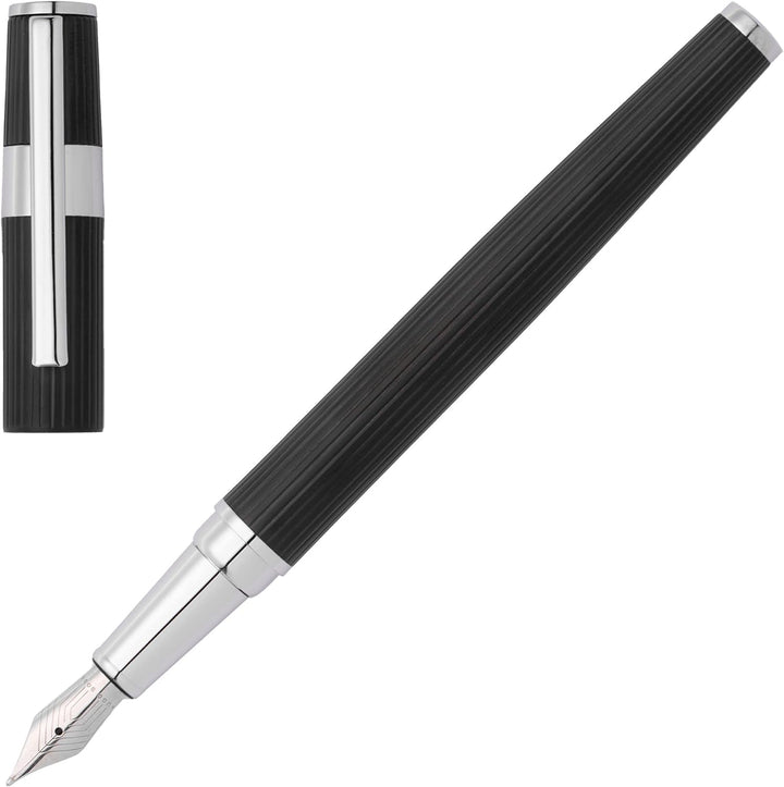 Hugo Boss Set Gear Pinstripe Black/Chrome Kugelschreiber & Füllfederhalter, in der Farbe Schwarz, HP
