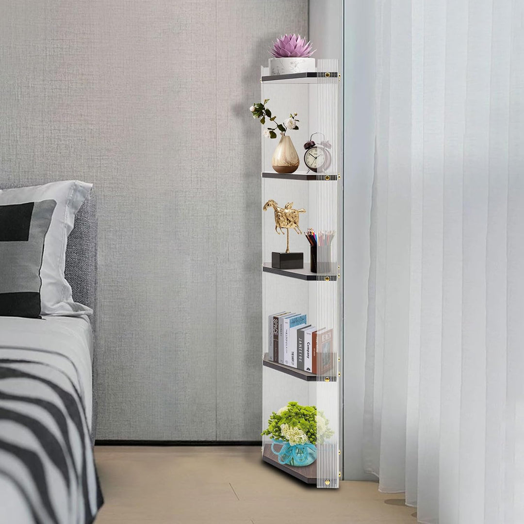 Regal 5 Etagen 120cm Acryl Kiefer Klar Walnuss Standregal | Acryl Kiefer lackiert 10kg Tragkraft pro