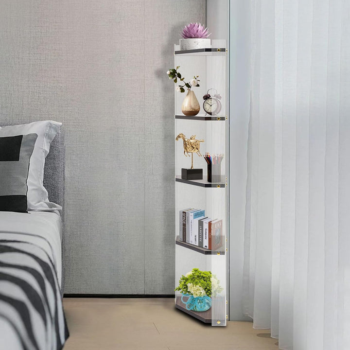 Regal 5 Etagen 120cm Acryl Kiefer Klar Walnuss Standregal | Acryl Kiefer lackiert 10kg Tragkraft pro