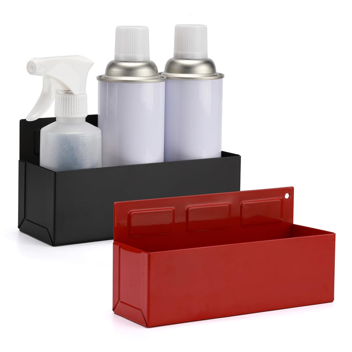 CASOMAN 2PCS Magnetic Aerosol Spray Can Holder, Red & Black, Magnet Toolbox Bottle Holder, Wall Moun