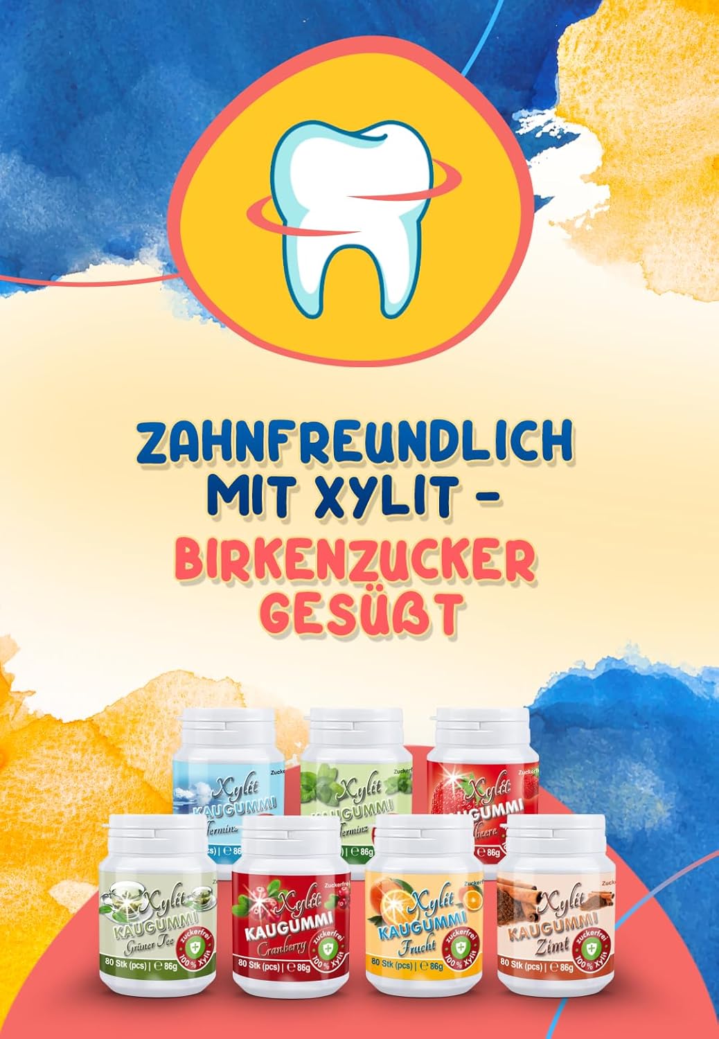 Xylitquelle Zahnpflegekaugummi PFEFFERMINZ | 3 x 80 Stk | 100% Xylit für angenehmen Atem | zuckerfre
