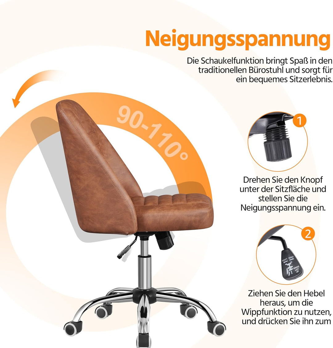 Yaheetech Bürostuhl ohne Armlehne Schreibtischstuhl Drehstuhl mit Rollen ergonomischer Schreibtischs