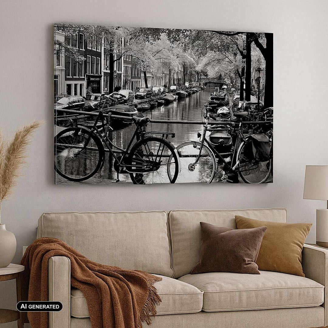 Bilder auf Leinwand 100x70cm Leinwandbild mit Rahmen Holland Kanal Gross Wanddeko Bild Schlafzimmer