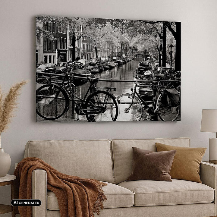 Bilder auf Leinwand 100x70cm Leinwandbild mit Rahmen Holland Kanal Gross Wanddeko Bild Schlafzimmer