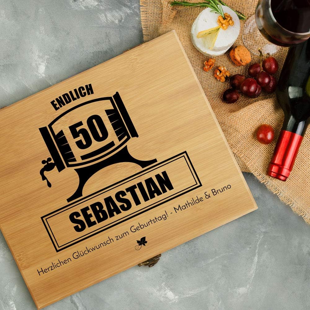 Maverton Weinöffner-Set personalisiert Weinset Sommelier Set - Geschenkbox Holzbox + 8er Weinzubehör