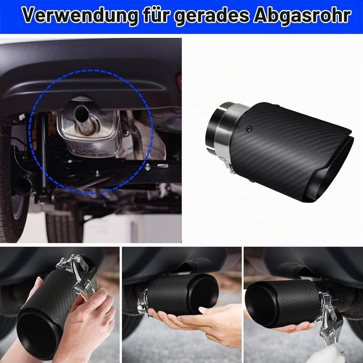 Krtopo 63mm Auspuffspitzen Auspuff Edelstahl und Glänzende Kohlefaser Auto Auspuff Endrohr, Einlass
