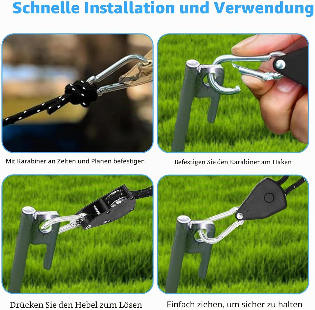 4 Stück 4 M Reflektierend Abspannseile Seil Verstellbarer Seil Ratsche Abspannseile mit seilspanner
