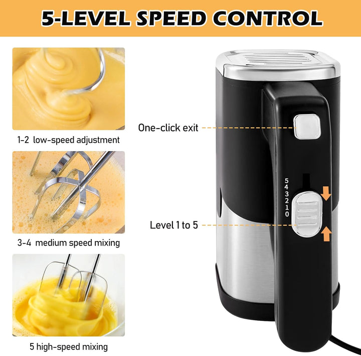 Handmixer Elektrischer 800W 5 Geschwindigkeiten, Handrührgerät Mixer Handrührer Küchenmixer Schneebe